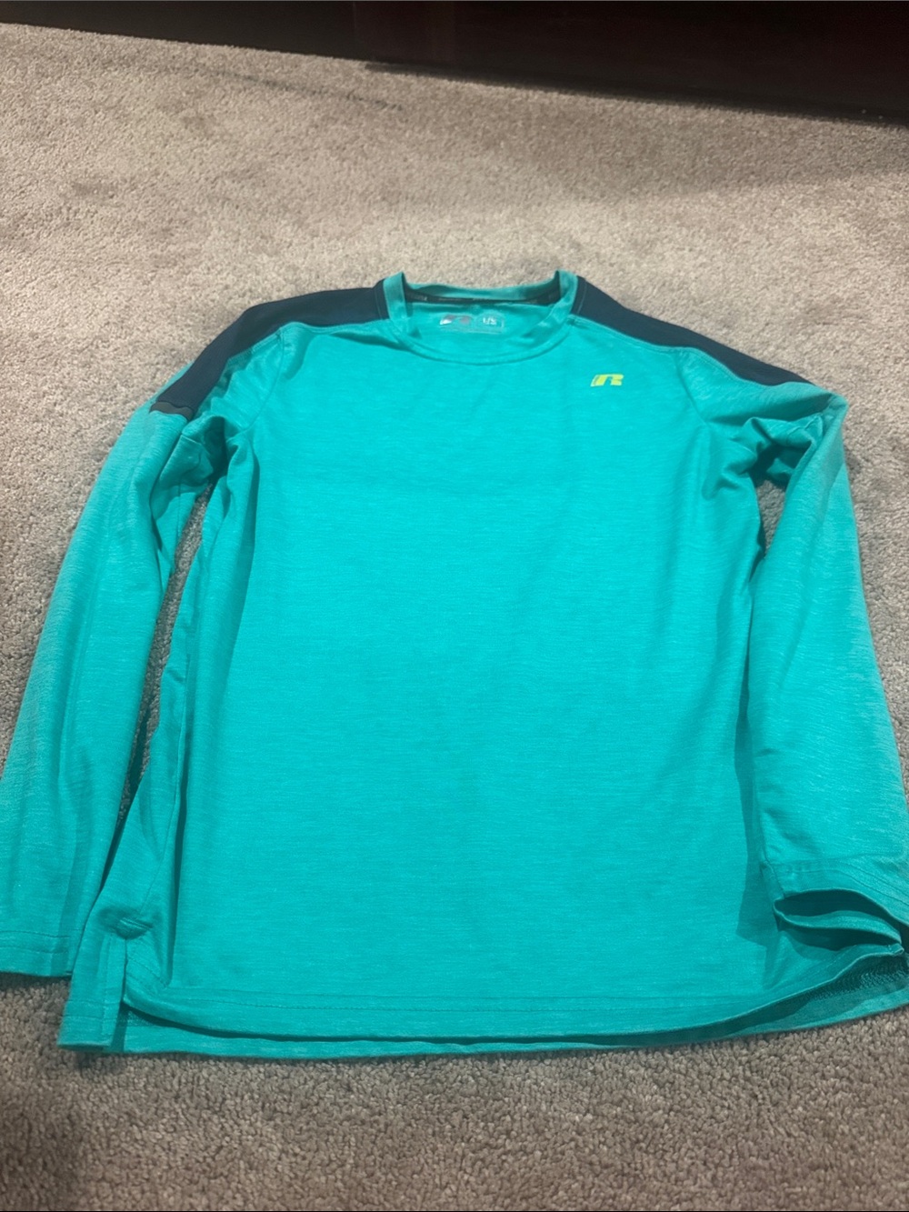 Russell Athletic Teal Long-Sleeve Athletic Tee with Navy Shoulders